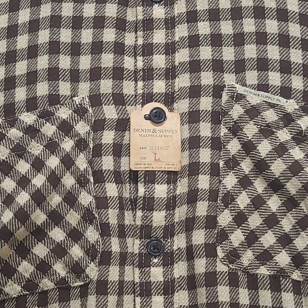 Denim & Supply Ralph Lauren Mens Large Brown Plaid Long Sleeve Button Front NWT - Picture 3 of 5